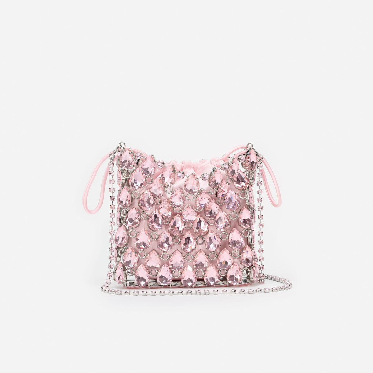 Pembe Kristal Örgü Mini Çanta