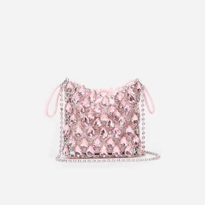 Pembe Kristal Örgü Mini Çanta