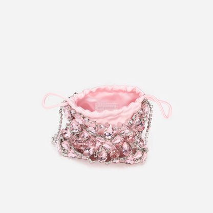 Pembe Kristal Örgü Mini Çanta