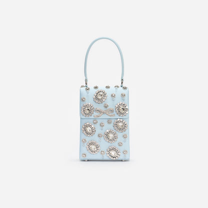 Mavi Kristal ve Fiyonk Detaylı Mini Çanta