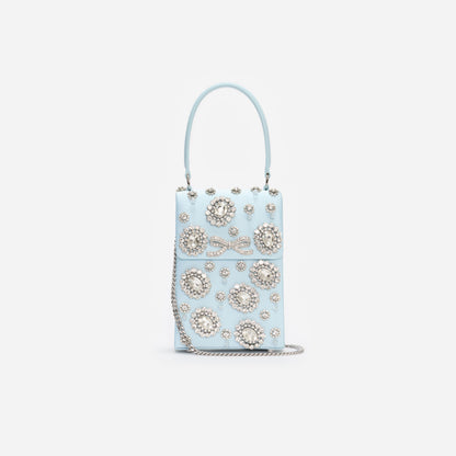 Mavi Kristal ve Fiyonk Detaylı Mini Çanta