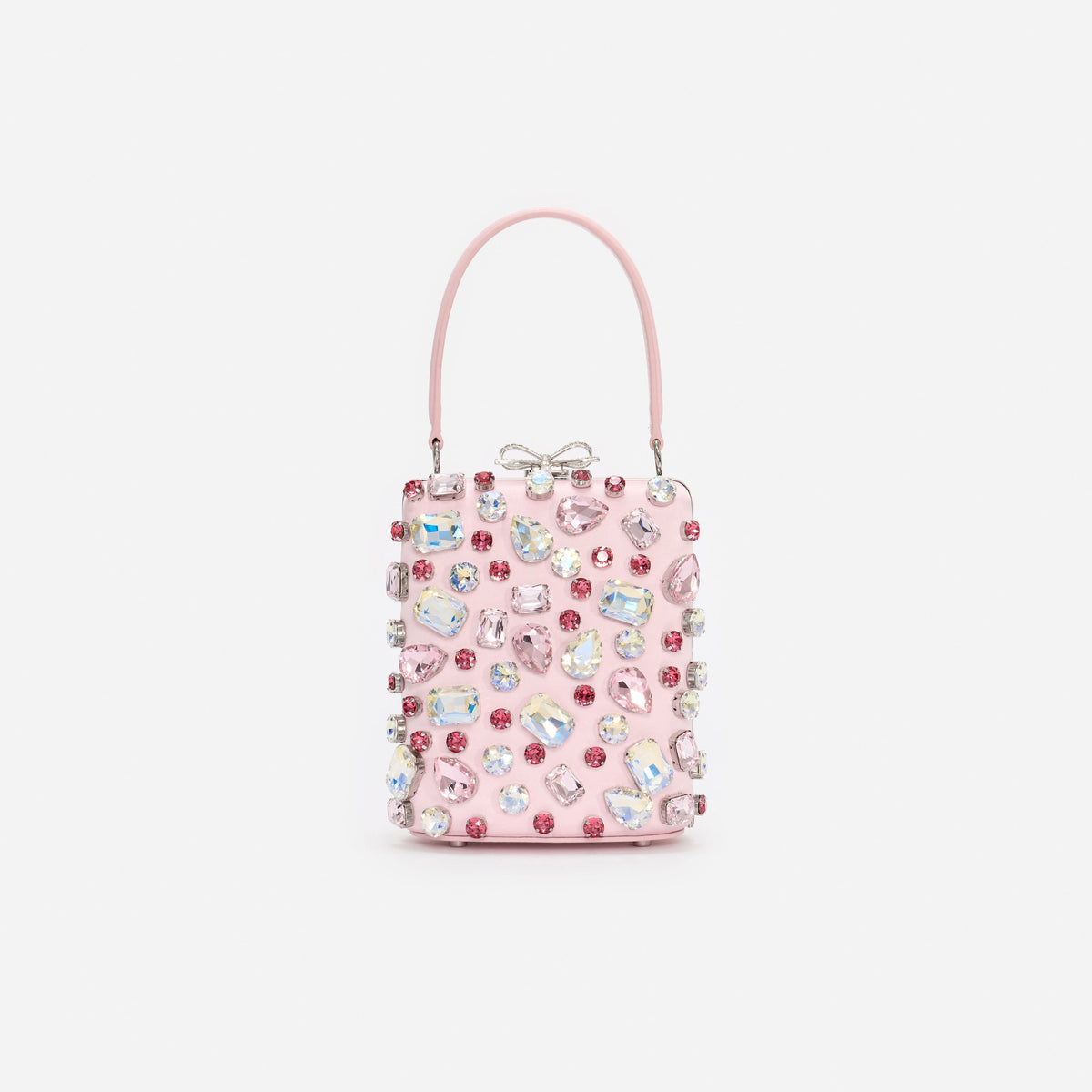 Pembe Çok Renkli Kristal Fiyonk Detaylı Mini Çanta