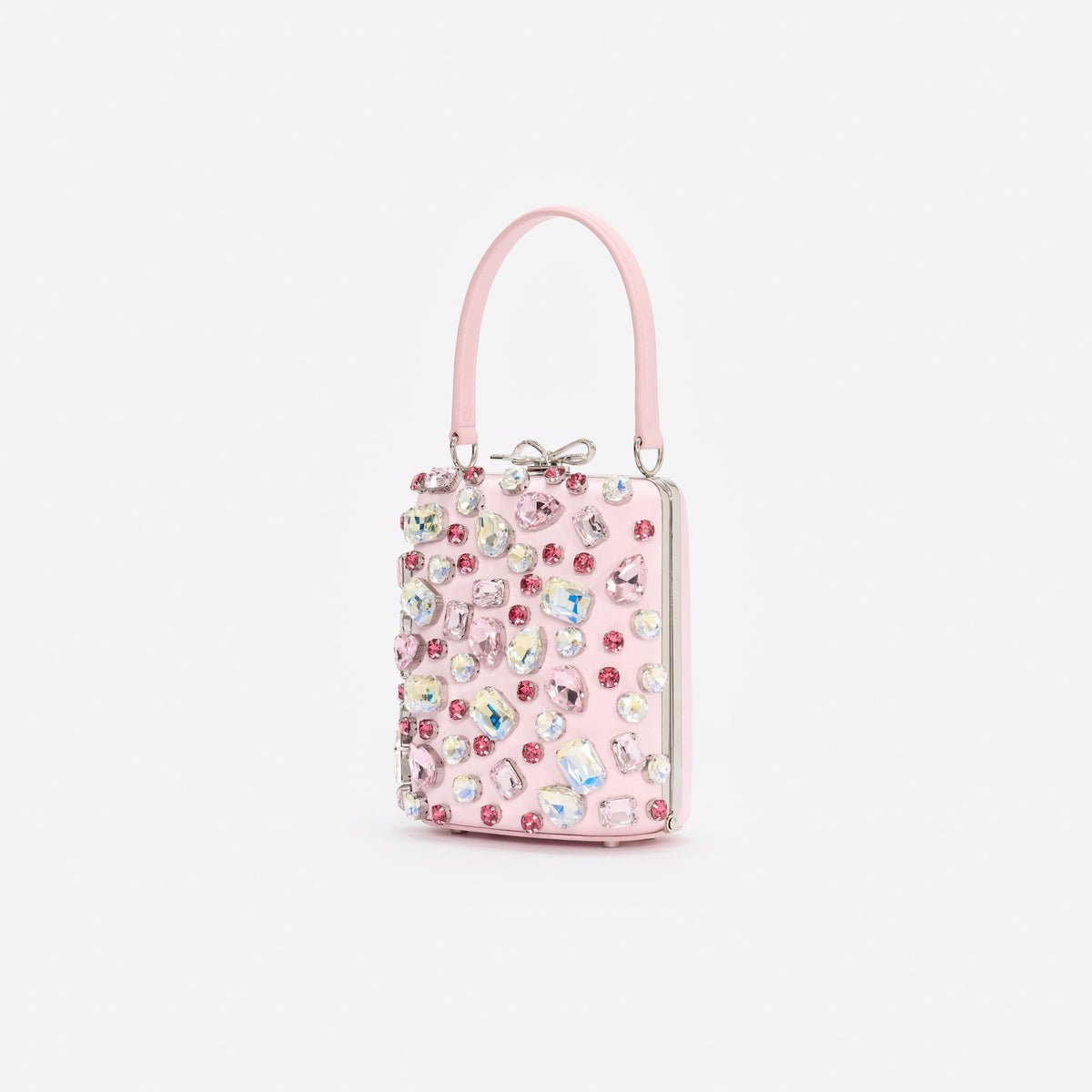 Pembe Çok Renkli Kristal Fiyonk Detaylı Mini Çanta