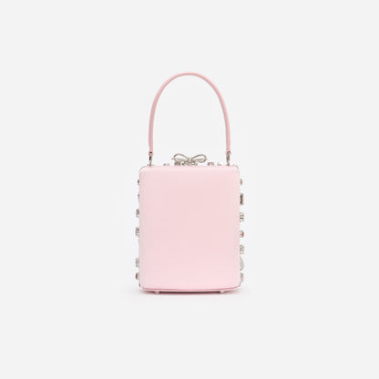 Pembe Çok Renkli Kristal Fiyonk Detaylı Mini Çanta