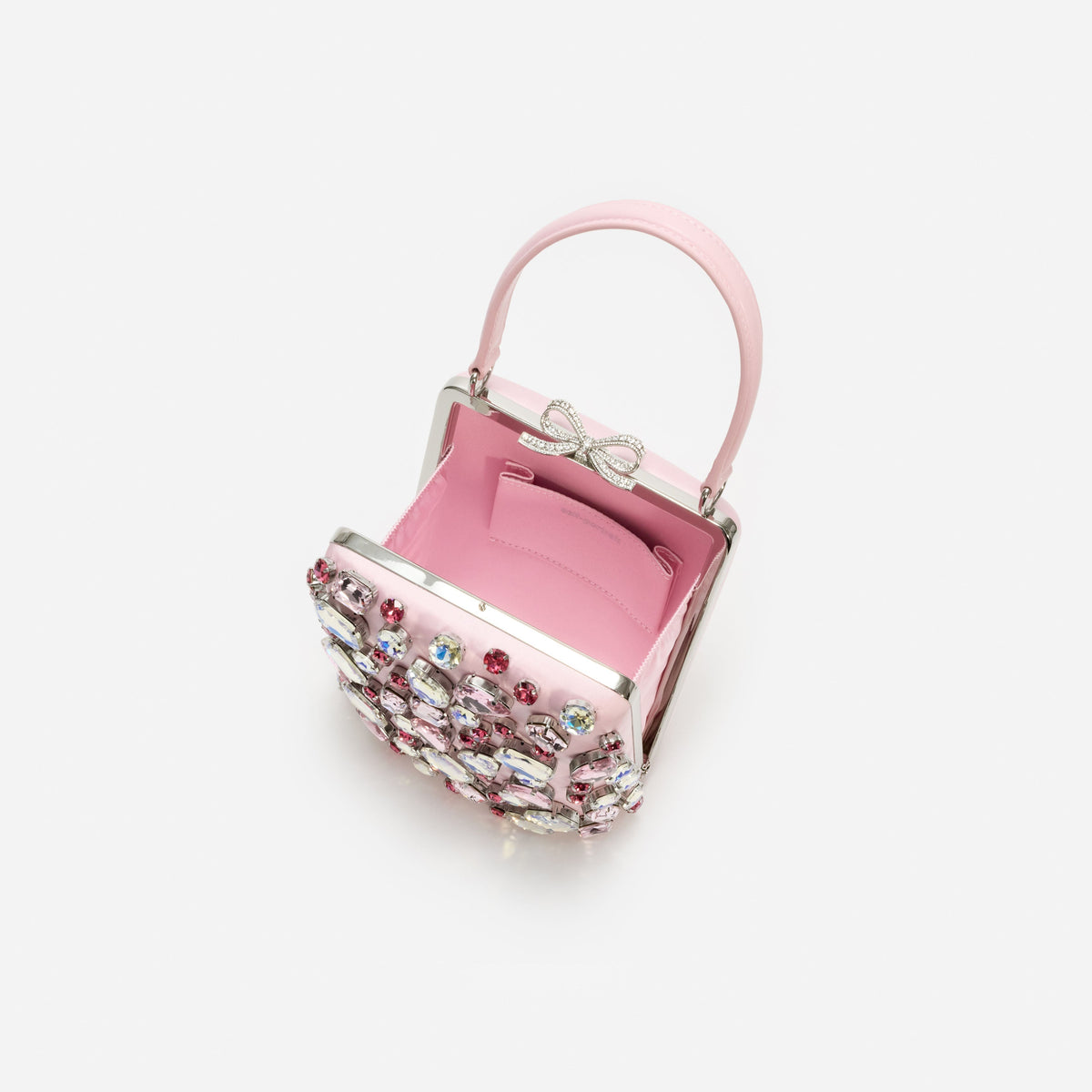 Pembe Çok Renkli Kristal Fiyonk Detaylı Mini Çanta