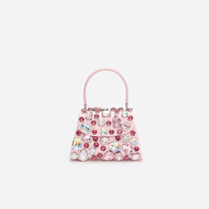 Pembe Çok Renkli Kristal Mini Çanta