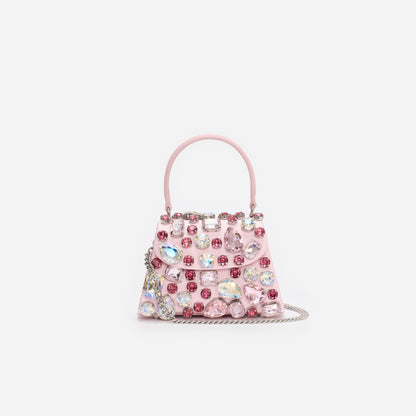 Pembe Çok Renkli Kristal Mini Çanta
