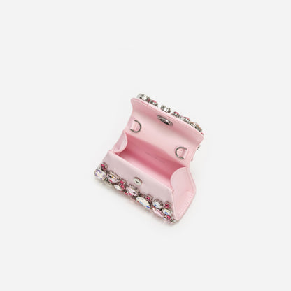 Pembe Çok Renkli Kristal Mini Çanta