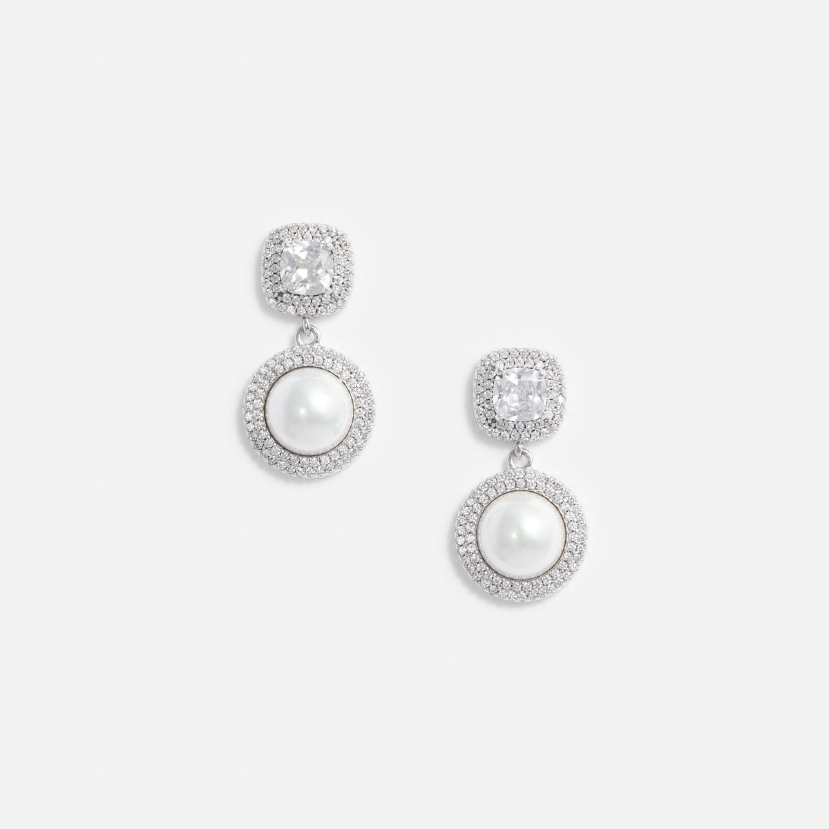 Gümüş İnci ve Kristal Detaylı Sallantılı Küpe