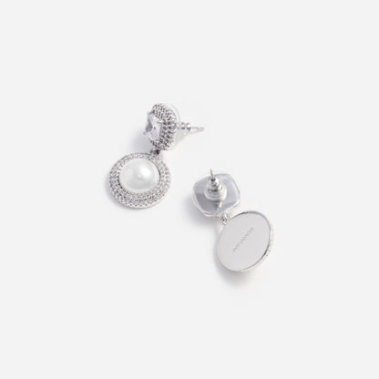 Gümüş İnci ve Kristal Detaylı Sallantılı Küpe