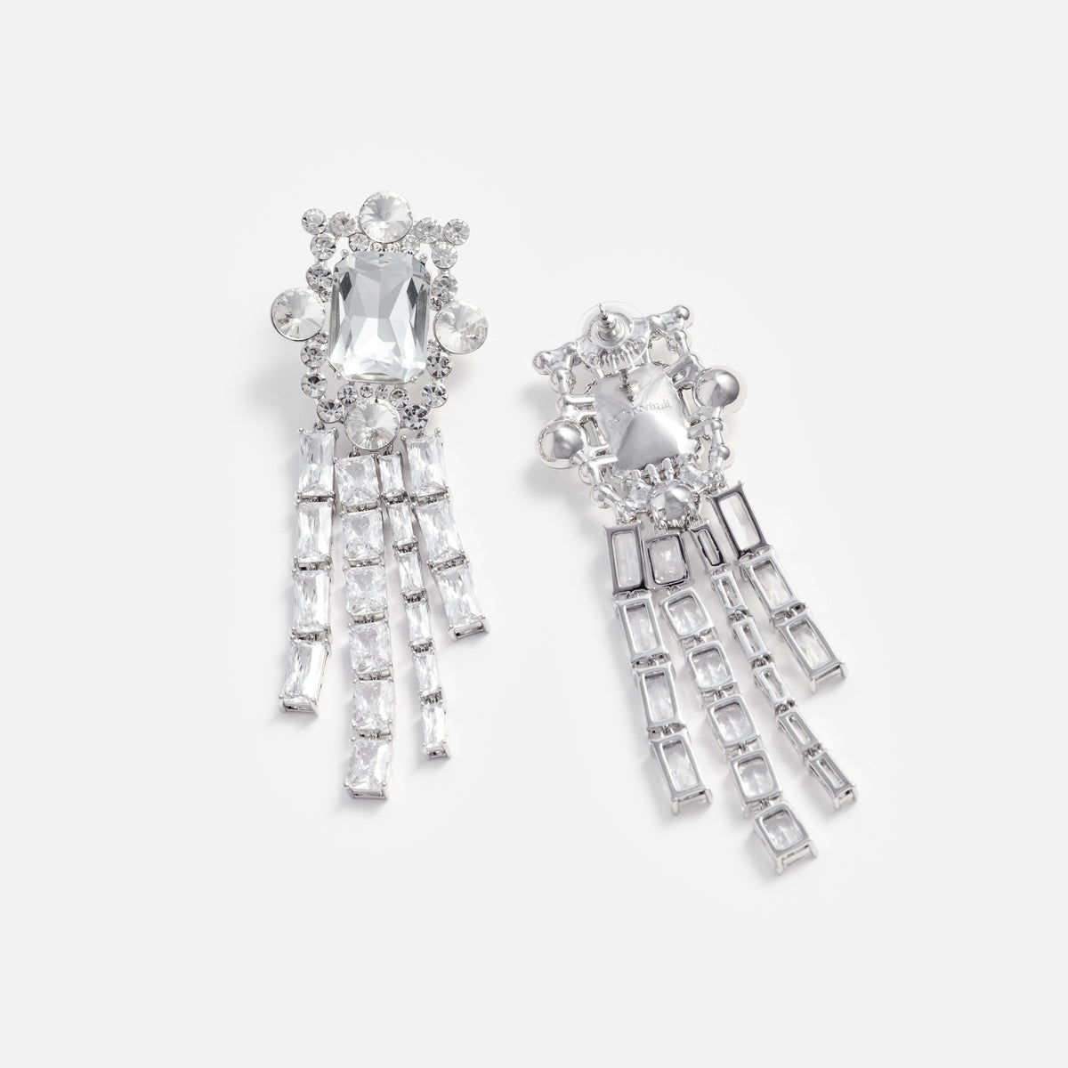 Gümüş Kristal Detaylı Sallantılı Küpe