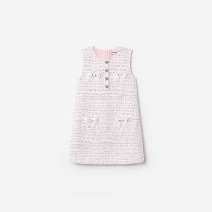 Pembe Buklet Dantel Fiyonklu Çocuk Elbise