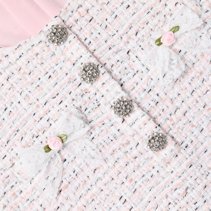Pembe Buklet Dantel Fiyonklu Çocuk Elbise