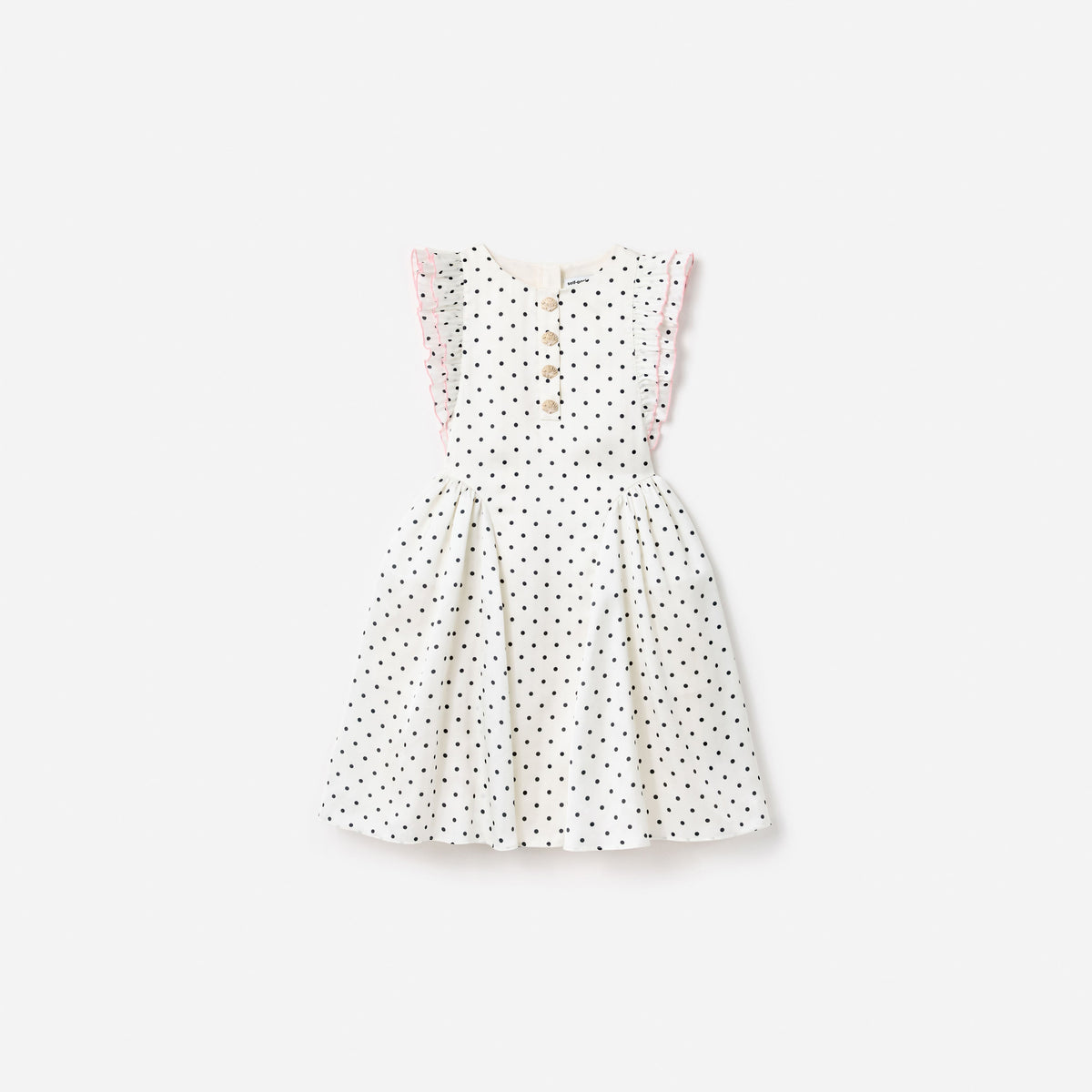 Krem Puantiyeli Fırfırlı Çocuk Elbise