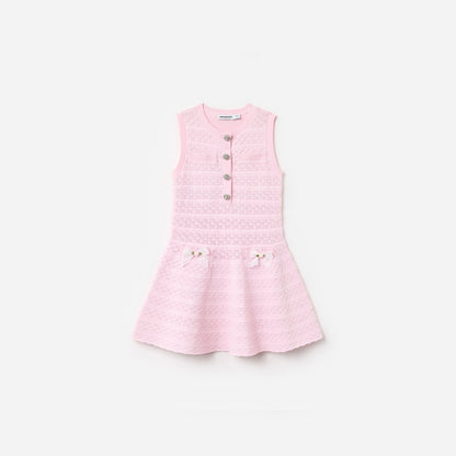 Pembe Dantel Fiyonk Detaylı Çocuk Triko Elbise