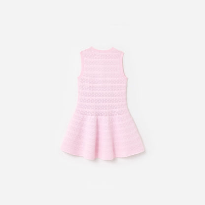 Pembe Dantel Fiyonk Detaylı Çocuk Triko Elbise