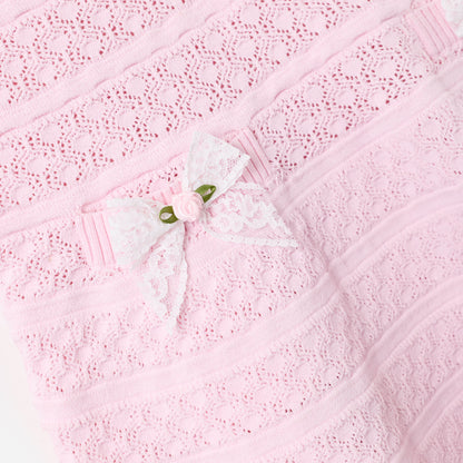 Pembe Dantel Fiyonk Detaylı Çocuk Triko Elbise