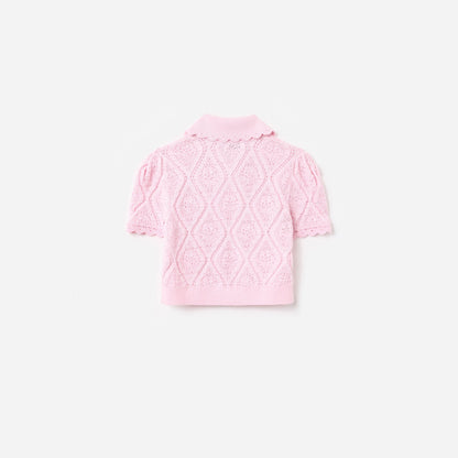 Pembe Çiçek Nakışlı Triko Çocuk Üst