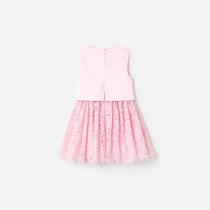 Pembe Saten Dantel Çocuk Elbise