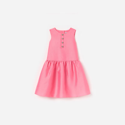 Pembe Tafta Kristal Taş Detaylı Çocuk Elbise