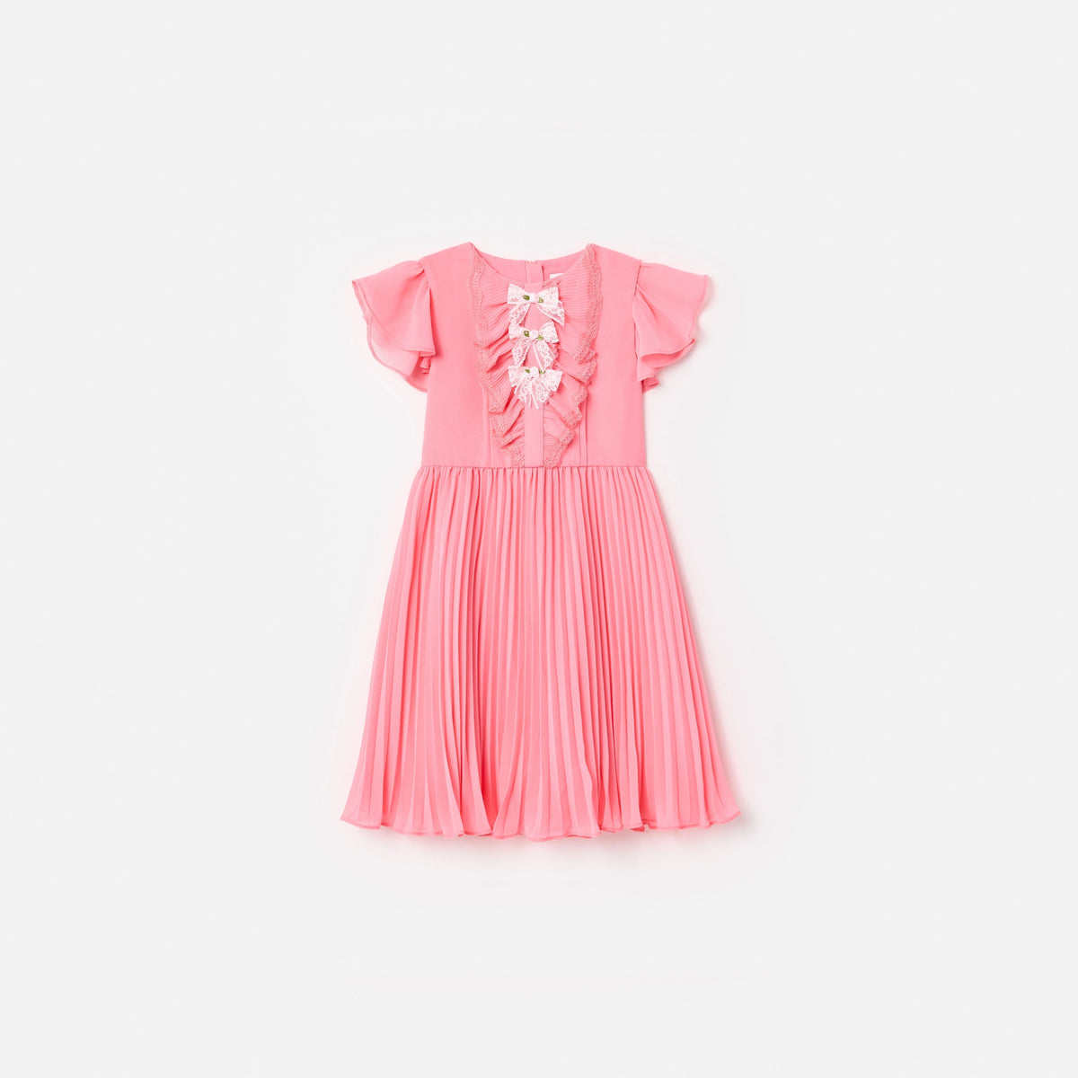 Pembe Şifon Dantel Detaylı Çocuk Elbise
