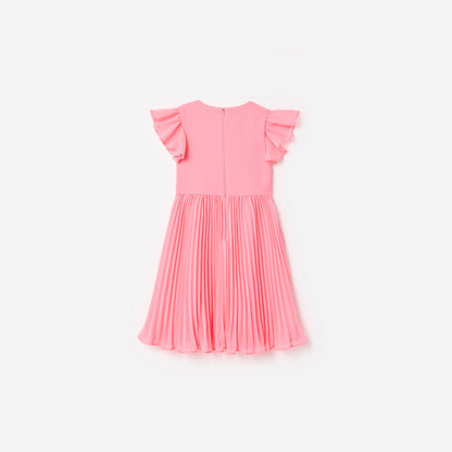 Pembe Şifon Dantel Detaylı Çocuk Elbise