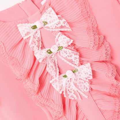 Pembe Şifon Dantel Detaylı Çocuk Elbise