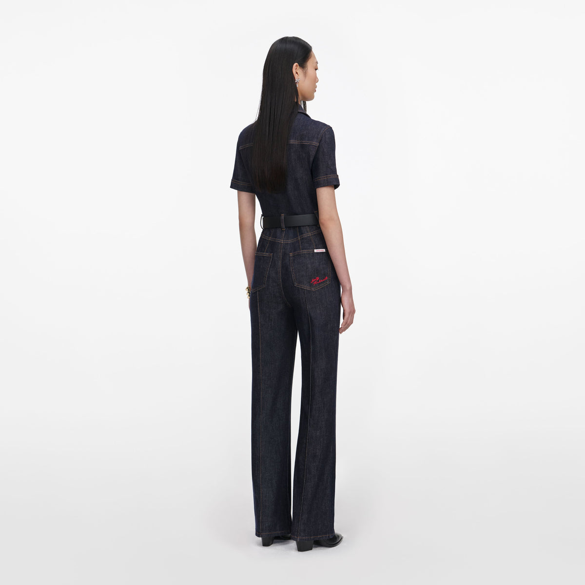 İndigo Kemer ve Fermuar Detaylı Denim Tulum