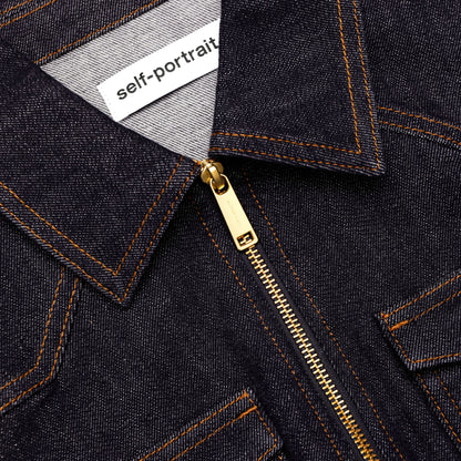 İndigo Kemer ve Fermuar Detaylı Denim Tulum