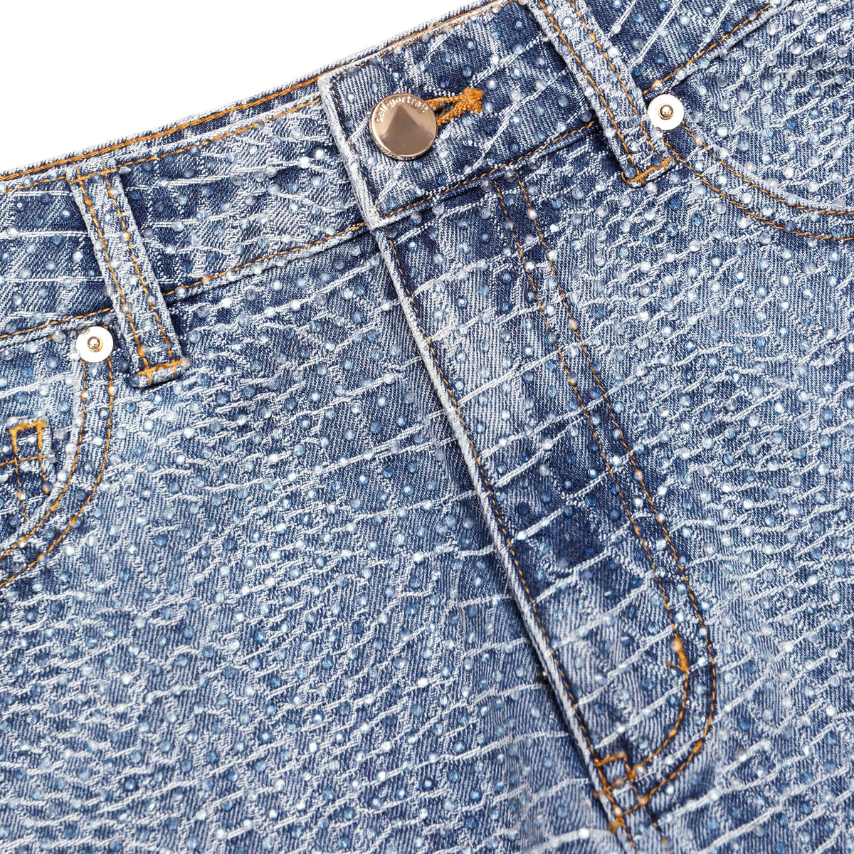 Mavi Taşlı Timsah Desenli Denim Şort