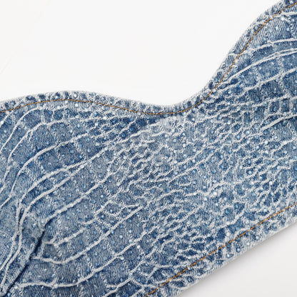 Mavi Taş Detaylı Timsah Desenli Denim Bralet