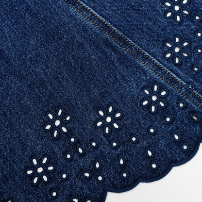 Mavi Denim ve Broderi Detaylı Mini Elbise