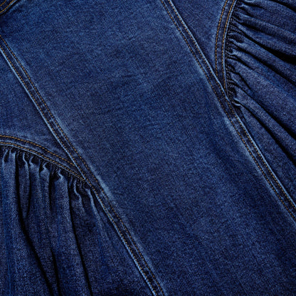 Koyu Mavi Düşük Bel Denim Mini Elbise