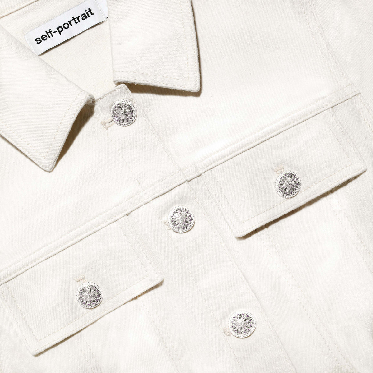 Krem Broderie Yakalı Denim Mini Elbise