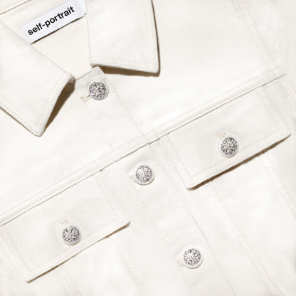 Krem Broderie Yakalı Denim Mini Elbise