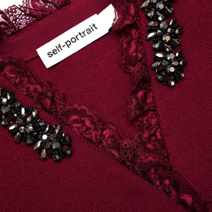 Bordo Kristal İşlemeli Peplum Hırka