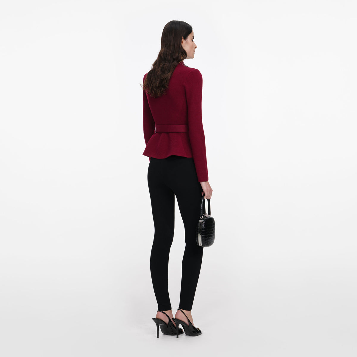 Bordo Kristal İşlemeli Peplum Hırka