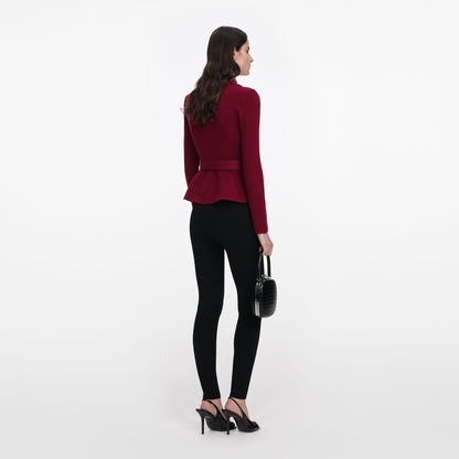 Bordo Kristal İşlemeli Peplum Hırka