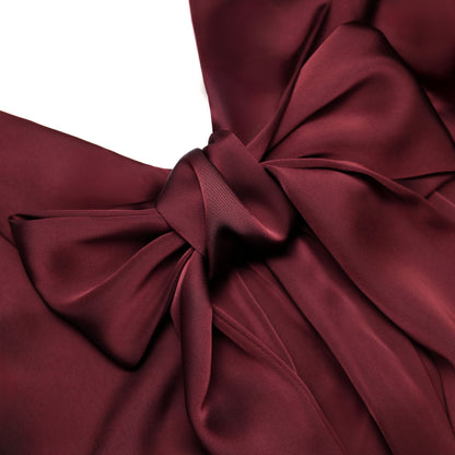 Bordo Fiyonk Yaka Detaylı Saten Maksi Elbise