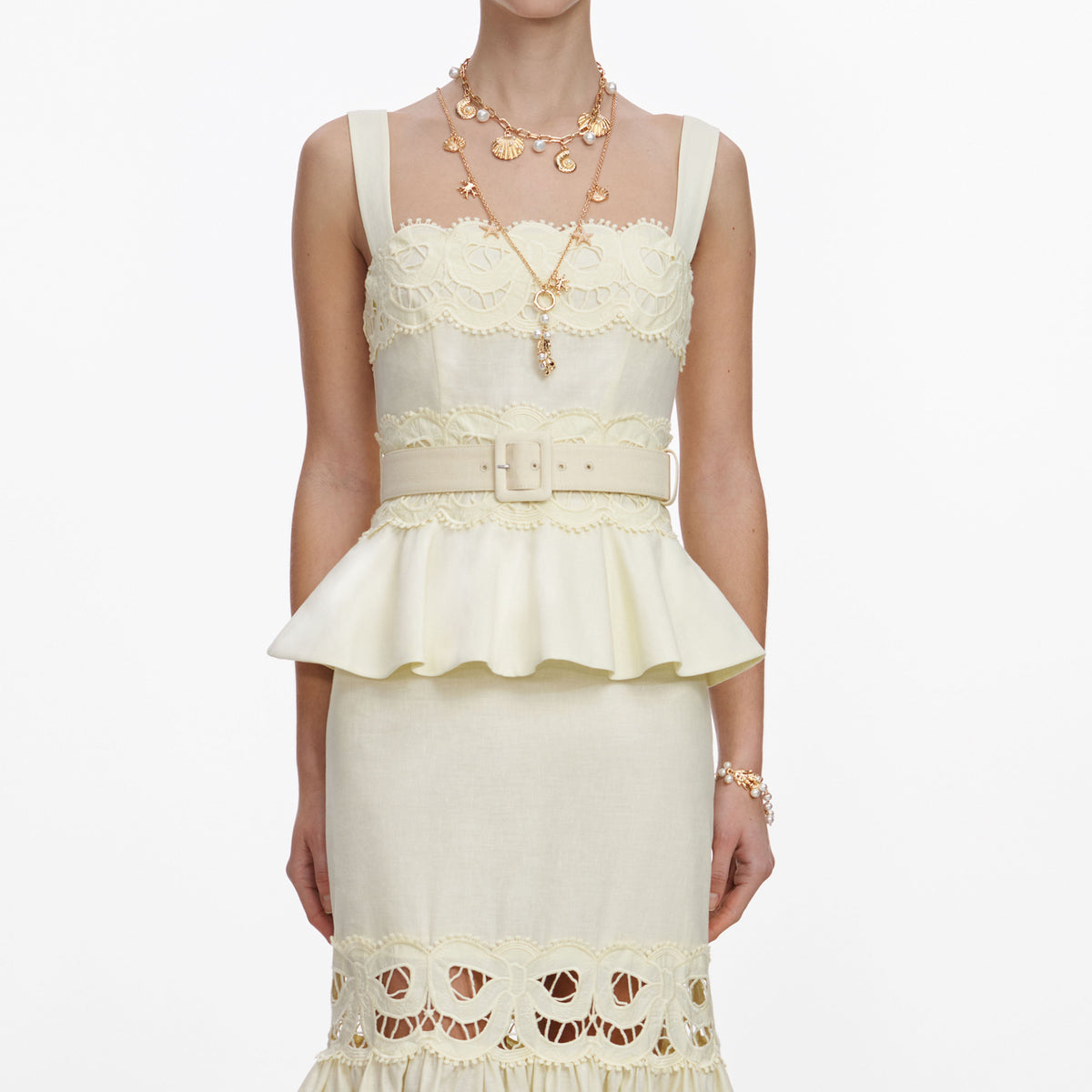 Sarı Keten Peplum Midi Elbise
