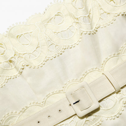 Sarı Keten Peplum Midi Elbise