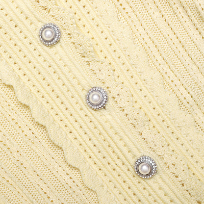 Sarı Ajurlu Peplum Detaylı Triko Mini Elbise