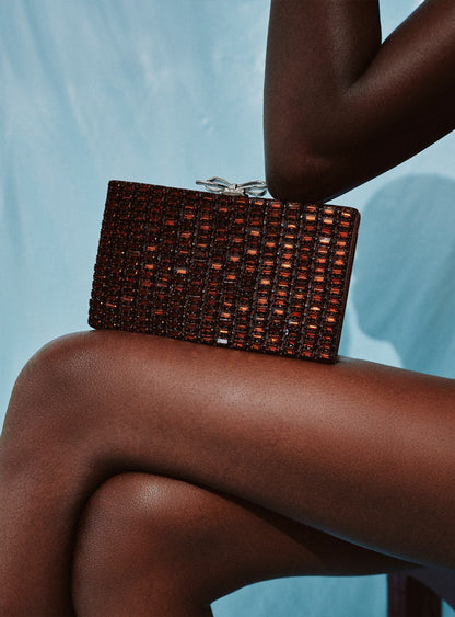 Kahverengi Kristal Fiyonk Detaylı Mini Clutch Çanta
